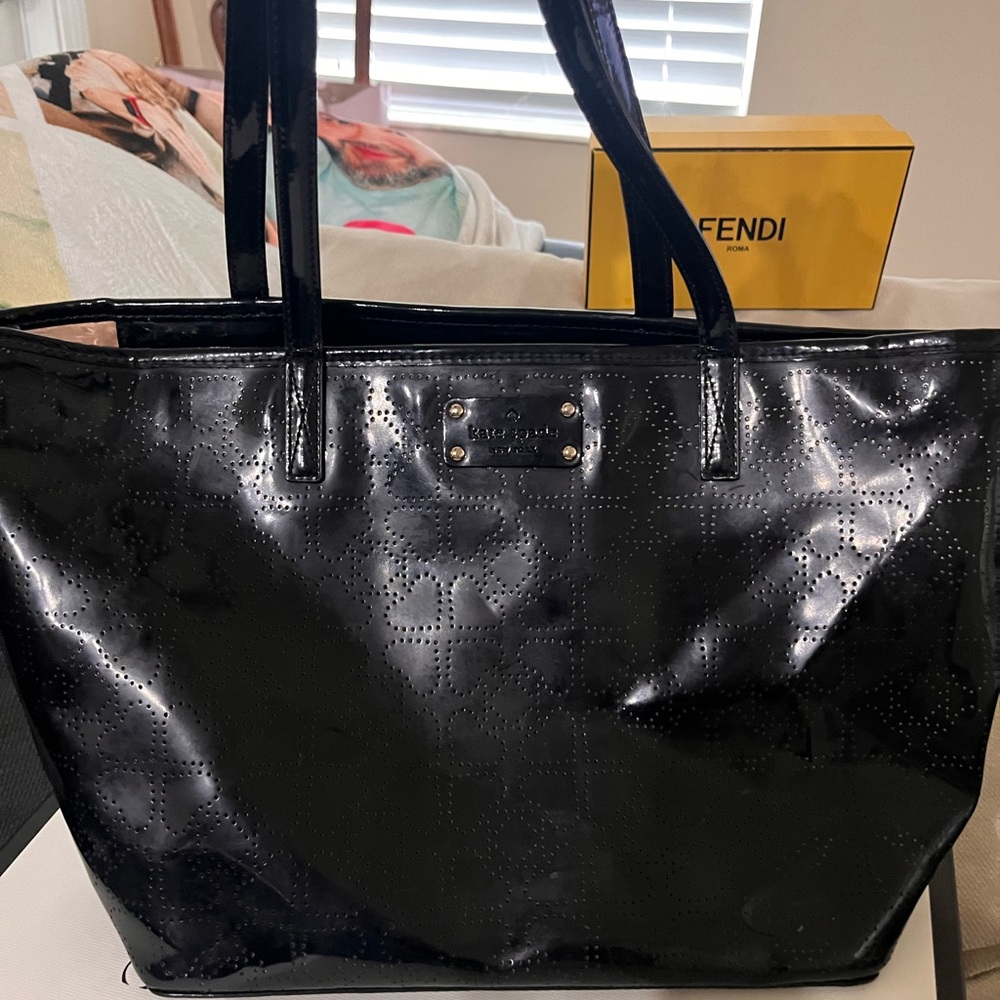 Kate Spade Black Glossy Tote Bag